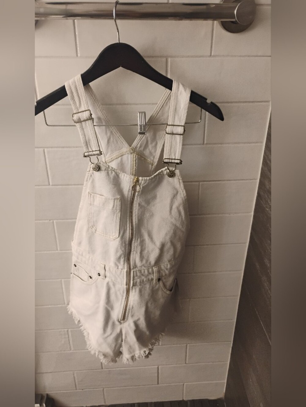 NWT Free People Sunkissed Denim Cream White Overall Shorts Sz 4